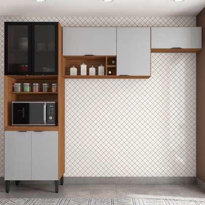 Cozinha Compacta Firenze 7 Portas Amêndola Touch/Nude Prime Tx - Demóbile
