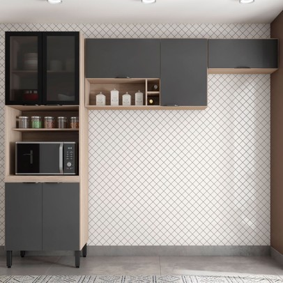 Cozinha Compacta Firenze 7 Portas Avena Touch/Grafito - Demóbile