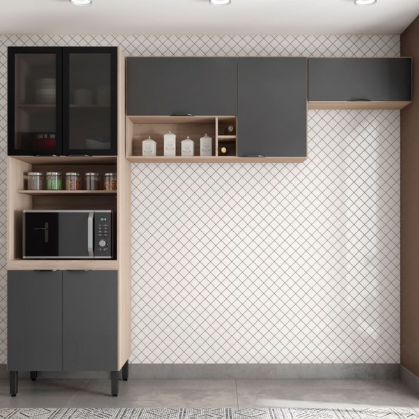 Cozinha Compacta Firenze 7 Portas Avena Touch/Grafito - Demóbile