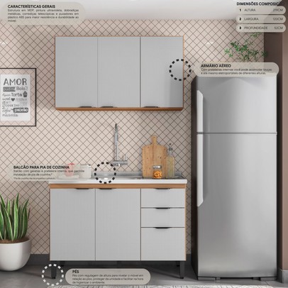 Cozinha Compacta Firenze 6 Portas 2 Gavetas Amêndola Touch/Nude Prime Tx - Demóbile