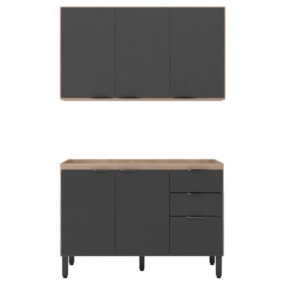 Cozinha Compacta Firenze 6 Portas 2 Gavetas Avena Touch/Grafito - Demóbile