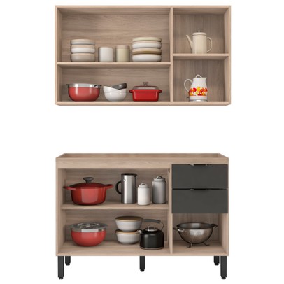 Cozinha Compacta Firenze 6 Portas 2 Gavetas Avena Touch/Grafito - Demóbile