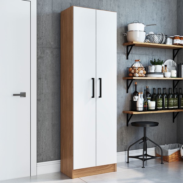 Armário Multiuso Milano 2 Portas 5 Prateleiras Freijó/Branco - Irm Móveis