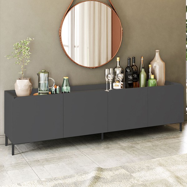 Balcão Buffet 4 Portas 2 Prateleiras Preto Bmu 112 - Brv