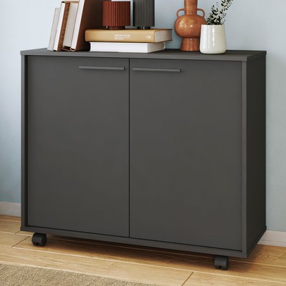 Armário para Escritório 2 Portas 2 Prateleiras Preto Bmu 114 - Brv