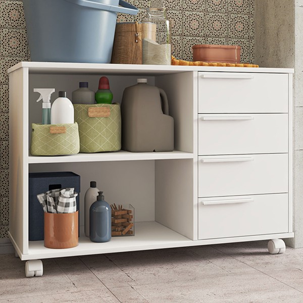 Armário Multiuso 4 Gavetas 1 Prateleira Branco Bs 49 - Brv