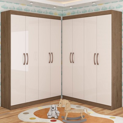 Guarda-Roupa Infantil Dois Irmãos Salvador 8 Portas 16 Prateleiras Off White/Nogueira - Panorama Móveis