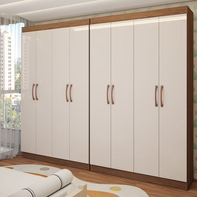 Guarda-Roupa Infantil Dois Irmãos Salvador 8 Portas 16 Prateleiras Off White/Nogueira - Panorama Móveis