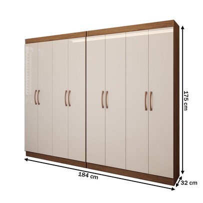 Guarda-Roupa Infantil Dois Irmãos Salvador 8 Portas 16 Prateleiras Off White/Nogueira - Panorama Móveis