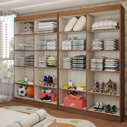 Guarda-Roupa Infantil Dois Irmãos Salvador 8 Portas 16 Prateleiras Off White/Nogueira - Panorama Móveis