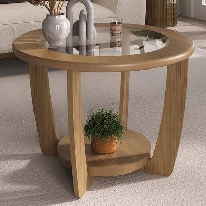 Mesa de Centro Dubai 100% Mdf com Vidro Carvalho - Pnr Móveis