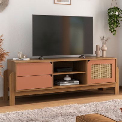 Rack para TV Até 65 Polegadas Trend 1 Porta 2 Gavetas Carvalho/Terracota - Pnr Móveis