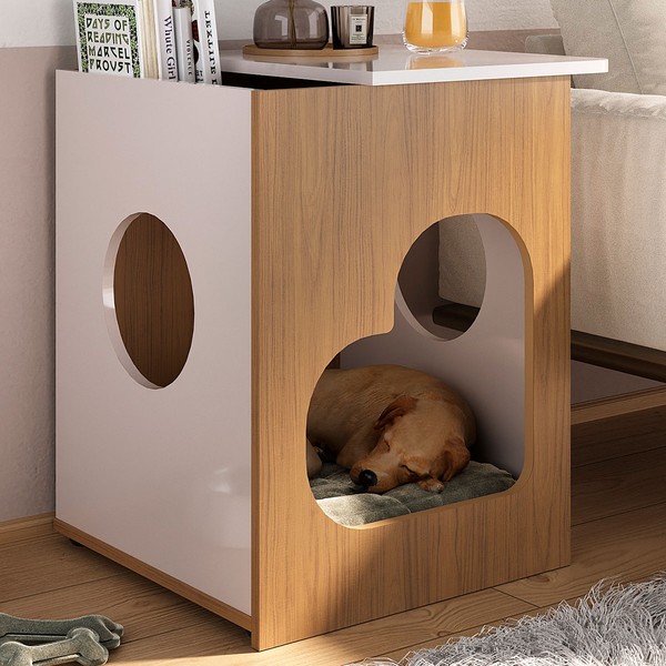 Mesa de Canto Pet Carvalho/Off White - Pnr Móveis