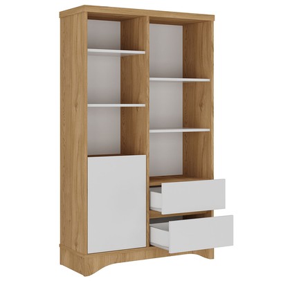 Estante para Livros Space 1 Porta 2 Gavetas Olmo/Branco - Artany Móveis