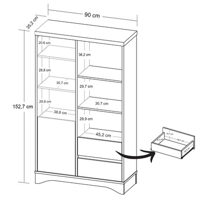 Estante para Livros Space 1 Porta 2 Gavetas Olmo/Branco - Artany Móveis