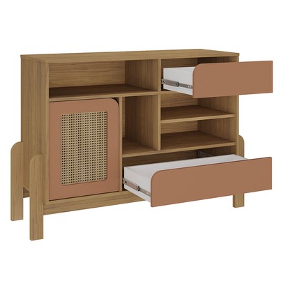 Balcão Buffet Trend 1 Porta 2 Gavetas Carvalho/Terracota - Pnr Móveis