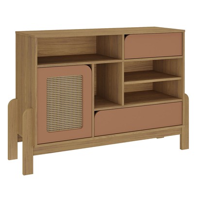 Balcão Buffet Trend 1 Porta 2 Gavetas Carvalho/Terracota - Pnr Móveis