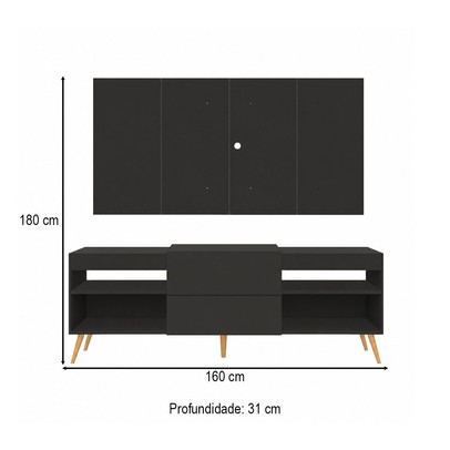 Rack com Painel TV Até 60 Polegadas Milão 1 Porta Preto - Pm
