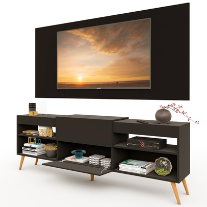 Rack com Painel TV Até 60 Polegadas Milão 1 Porta Preto - Pm
