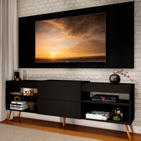 Rack com Painel TV Até 60 Polegadas Milão 1 Porta Preto - Pm