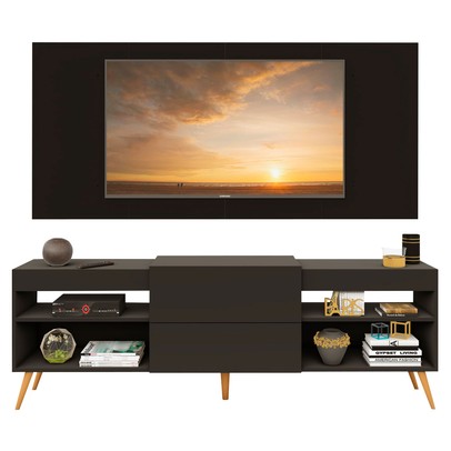 Rack com Painel TV Até 60 Polegadas Milão 1 Porta Preto - Pm