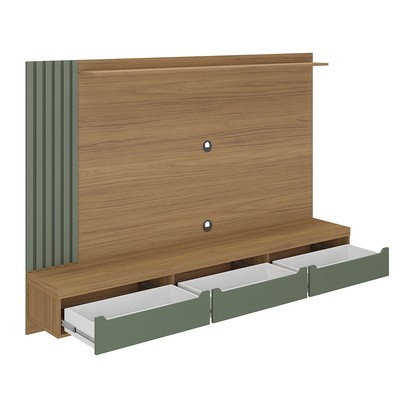 Painel para TV Até 75 Polegadas Luxo 3 Gavetas Carvalho/Menta - Pnr Móveis