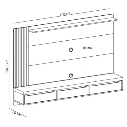 Painel para TV Até 75 Polegadas Luxo 3 Gavetas Carvalho/Menta - Pnr Móveis