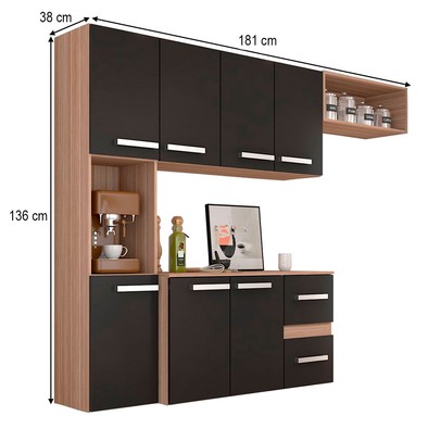 Cozinha Compacta Gourmet Suspensa Armário e Balcão - Pm