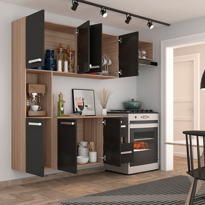 Cozinha Compacta Gourmet Suspensa Armário e Balcão - Pm