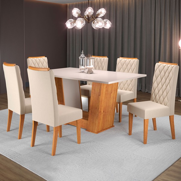 Mesa de Jantar 6 Lugares Squash Mel/Blonde/Nude - Viero Móveis