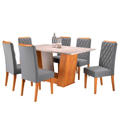 Mesa de Jantar 6 Lugares Squash Mel/Blonde/Veludo Cinza - Viero Móveis