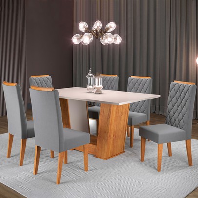 Mesa de Jantar 6 Lugares Squash Mel/Blonde/Veludo Cinza - Viero Móveis