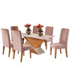 Mesa de Jantar 6 Lugares Poliana Mel/Blonde/Veludo Rosa - Viero Móveis