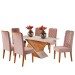 Mesa de Jantar 6 Lugares Poliana Mel/Blonde/Veludo Rosa - Viero Móveis