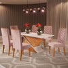 Mesa de Jantar 6 Lugares Poliana Mel/Blonde/Veludo Rosa - Viero Móveis