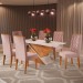 Mesa de Jantar 6 Lugares Poliana Mel/Blonde/Veludo Rosa - Viero Móveis