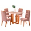 Mesa de Jantar 4 Lugares Nova York Mel/Blonde/Veludo Rosa - Viero Móveis