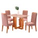 Mesa de Jantar 4 Lugares Nova York Mel/Blonde/Veludo Rosa - Viero Móveis