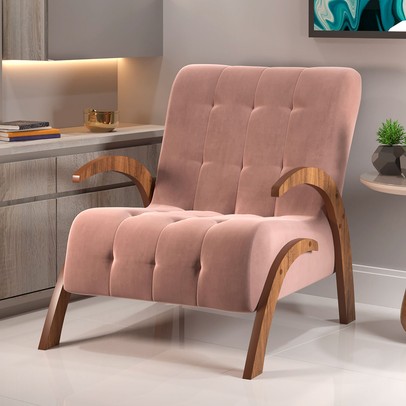 Poltrona Cecilia Seda/Veludo Rosa - Vian