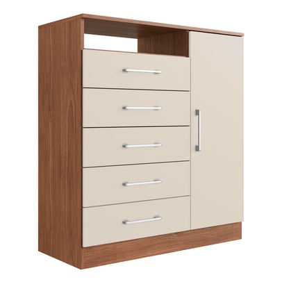 Cômoda Rubi 1 Porta 5 Gavetas Freijó/Off White - Irm Móveis