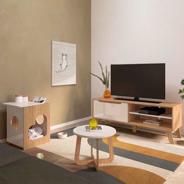 Sala de Estar Completa 1 Porta Carvalho/Off White - Pnr Móveis