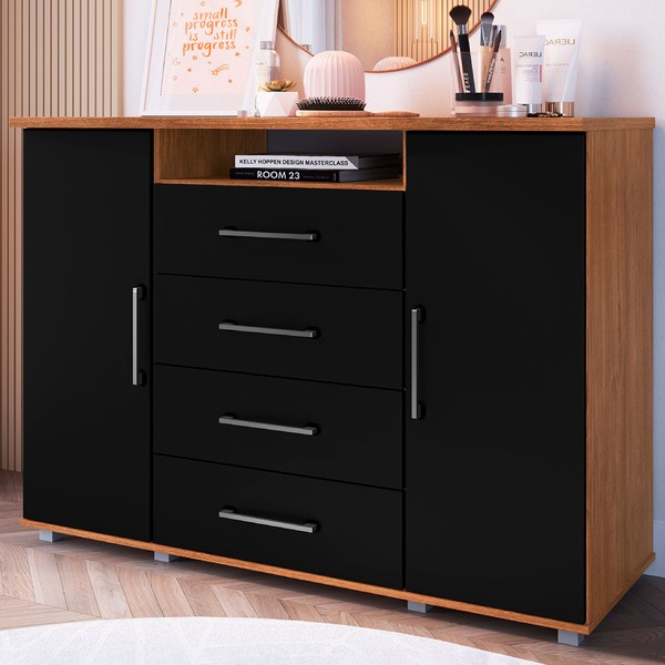 Cômoda Gold 2 Portas 4 Gavetas Freijó/Preto - Irm Móveis
