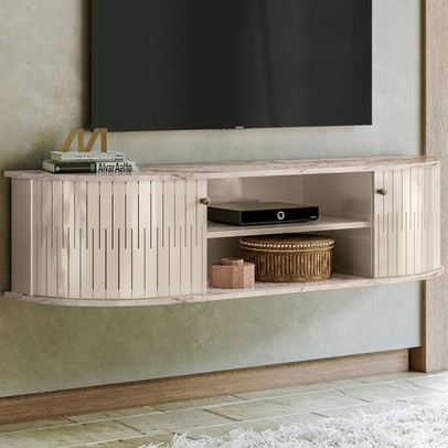 Rack para TV Até 60 Polegadas Modena 2 Portas 1 Prateleira Suspenso Calacata/Off White - Madetec