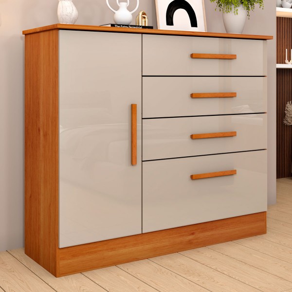 Cômoda Chicago 1 Porta 4 Gavetas Cinamomo/Off White - Tcil Móveis