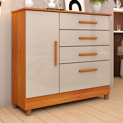 Cômoda Chicago 1 Porta 4 Gavetas Cinamomo/Off White 13558 - Tcil Móveis
