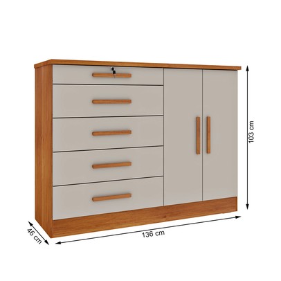 Comoda Istambul 2 Portas 5 Gavetas Cinamomo/Off White - Tcil Móveis