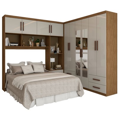 Guarda-Roupa Casal Paradise 10 Portas 6 Gavetas com Espelho Freijó/Off White - Panorama Móveis