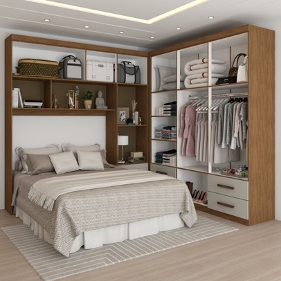 Guarda-Roupa Casal Modulado Paradise 10 Portas 6 gavetas freijó/Off White - Panorama Móveis