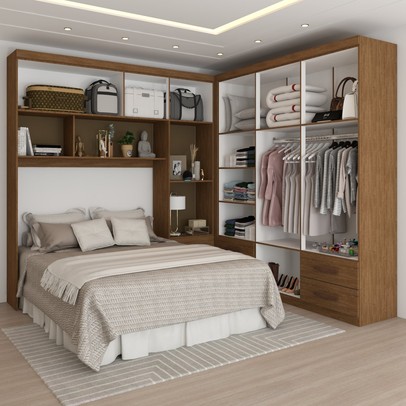 Guarda-Roupa Casal Modulado Paradise 10 Portas 6 gavetas freijó - Panorama Móveis