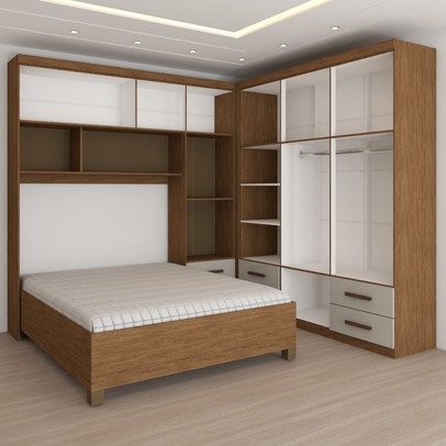 Guarda-Roupa Casal Modulado com Cama Paradise 10 Portas com Espelho 6 gavetas freijó/Off White - Panorama Móveis